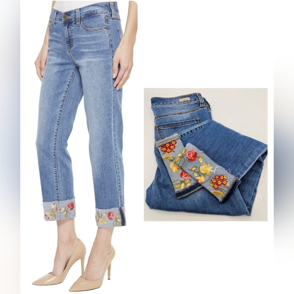 Liverpool Blue Ankle Jeans with Floral Embroidery